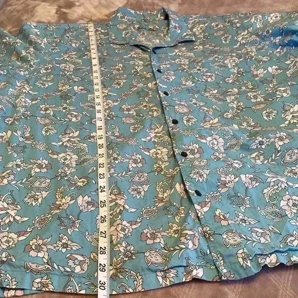 Tasso Elba Men’s Teal Floral Print Short Sleeve Button Front Shirt Size XXL. - Picture 9 of 10